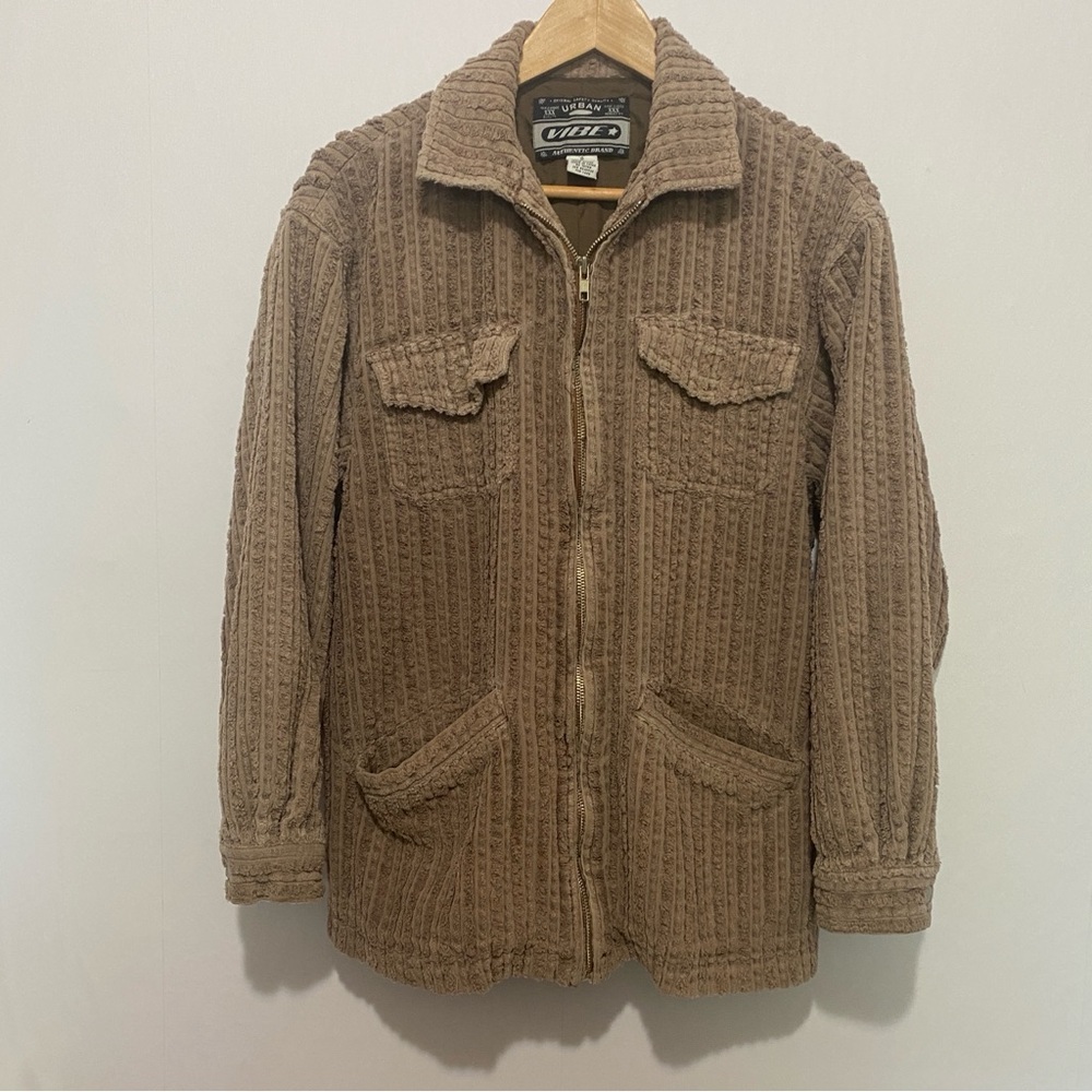 Urban Vibe Brown Corduroy Textured Jacket Men’s Small Full Zip Lined‎ Workwear